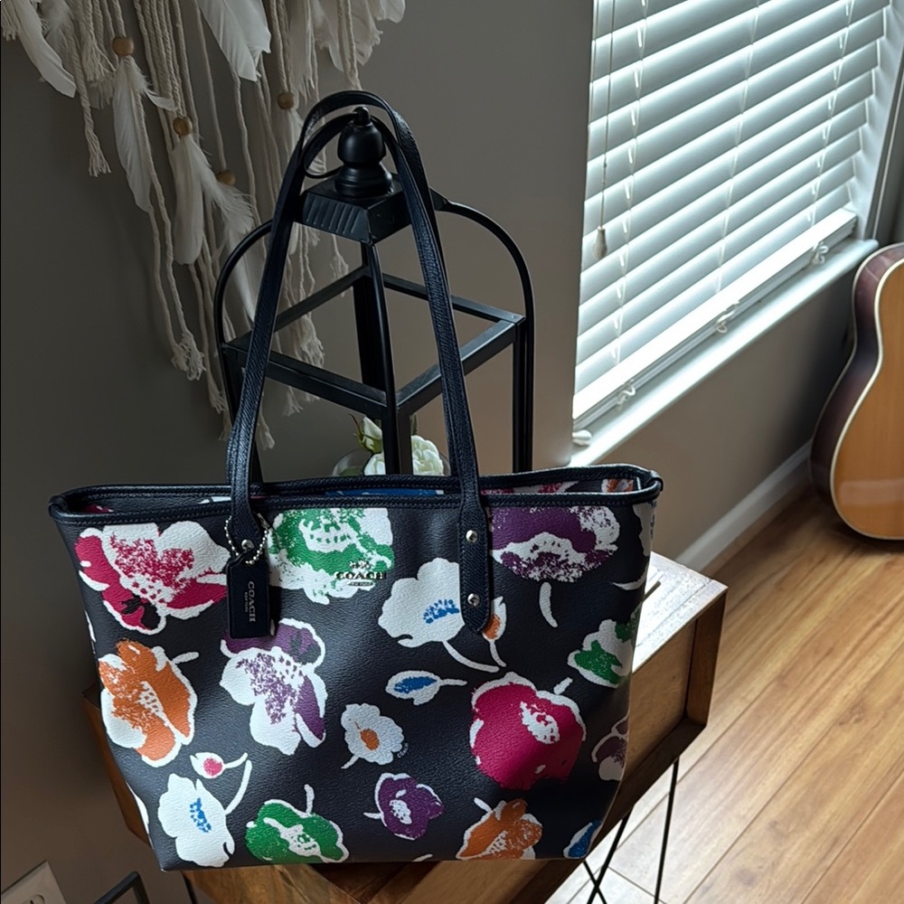 Coach Black and Red Tote Bag with Artistic Design